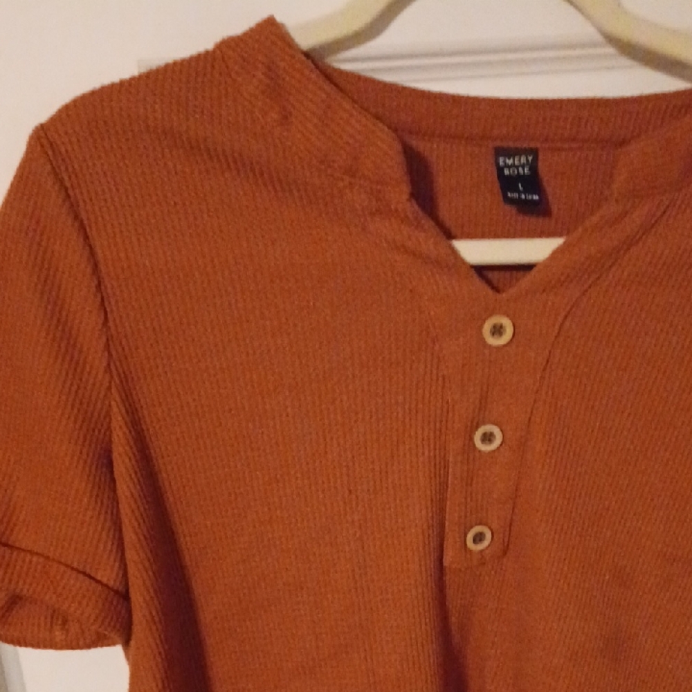 🧡Burnt Orange Waffle Patterned Shirt
